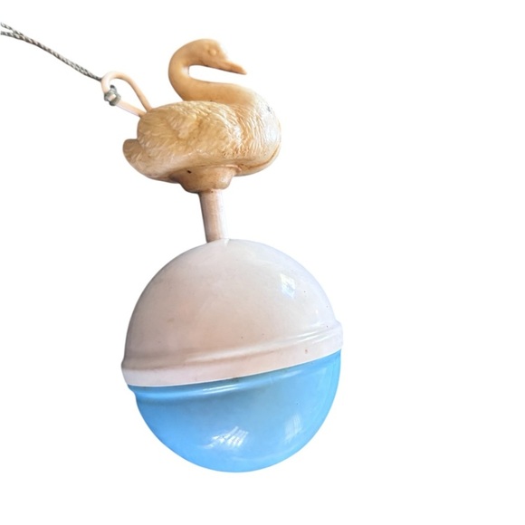 Vintage 1950’s Baby Swan Rattle Toy Blue White Plastic Retro Infant - Picture 2 of 8